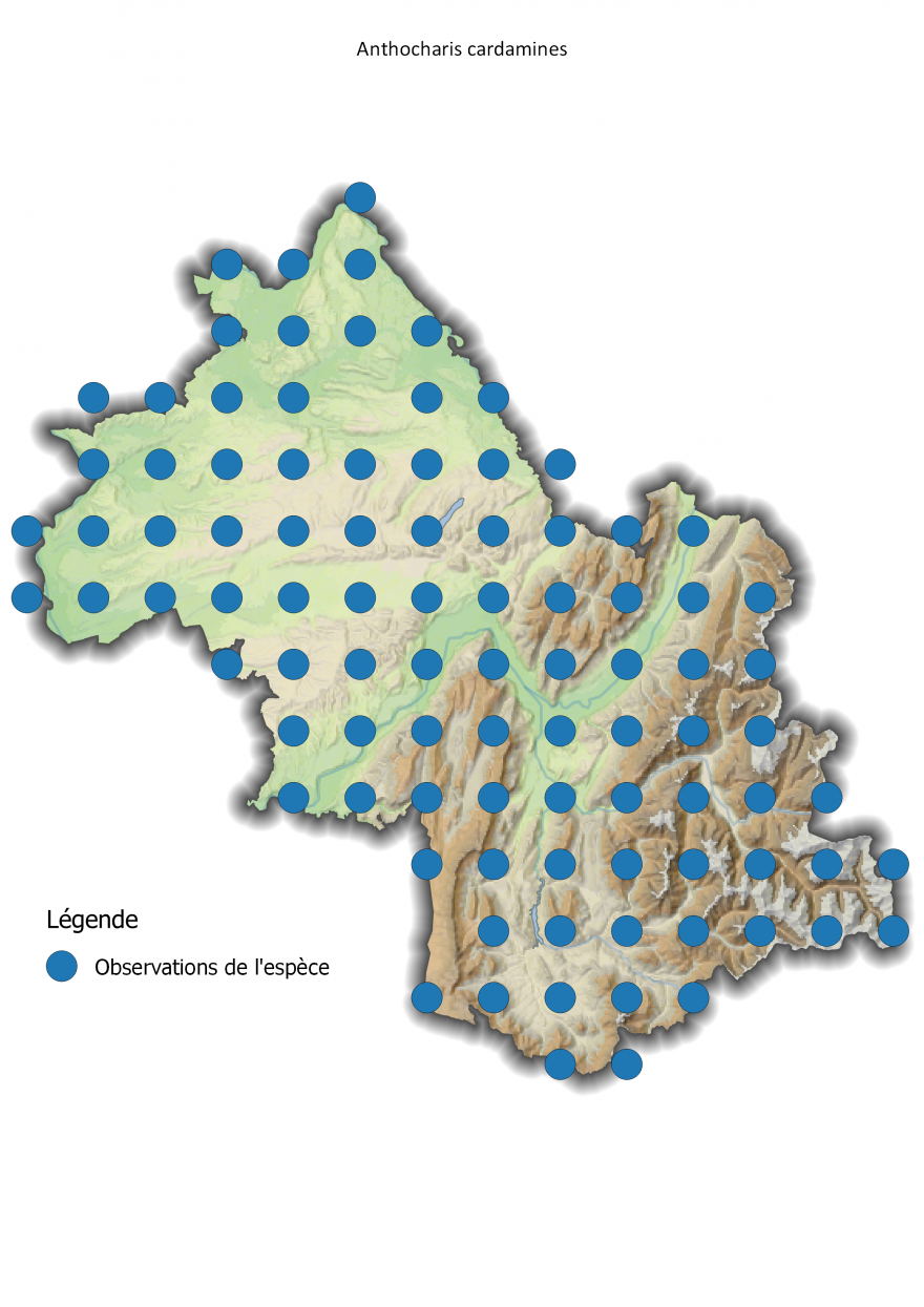 Carte de répartition de l'Aurore en Isère, Nature Isère