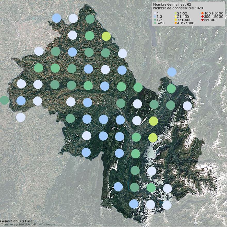 Présence de l'argiope frelon en Isère (2001-2021)