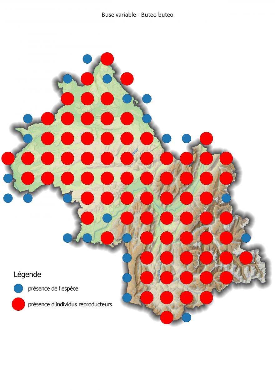 Carte de répartition de la buse variable en Isère (2001-2016).