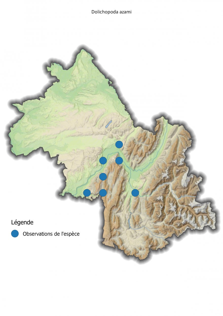 Carte de répartition du Dolichopode dauphinois en Isère, Nature Isère