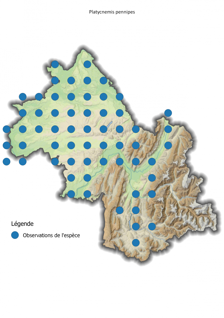 Carte de répartition de l'Agrion à larges pattes en Isère - Nature Isère