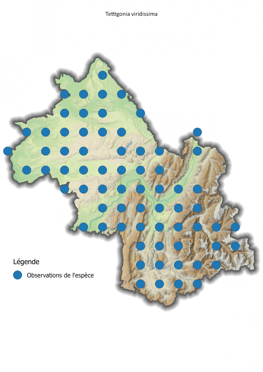 Carte de répartition de la Grande sauterelle verte en Isère - Nature Isère