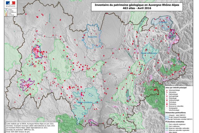 Carte de l'Inventaire du patrimoine géologique en Auvergne-Rhône-Alpes DREAL 2016, nature isère 